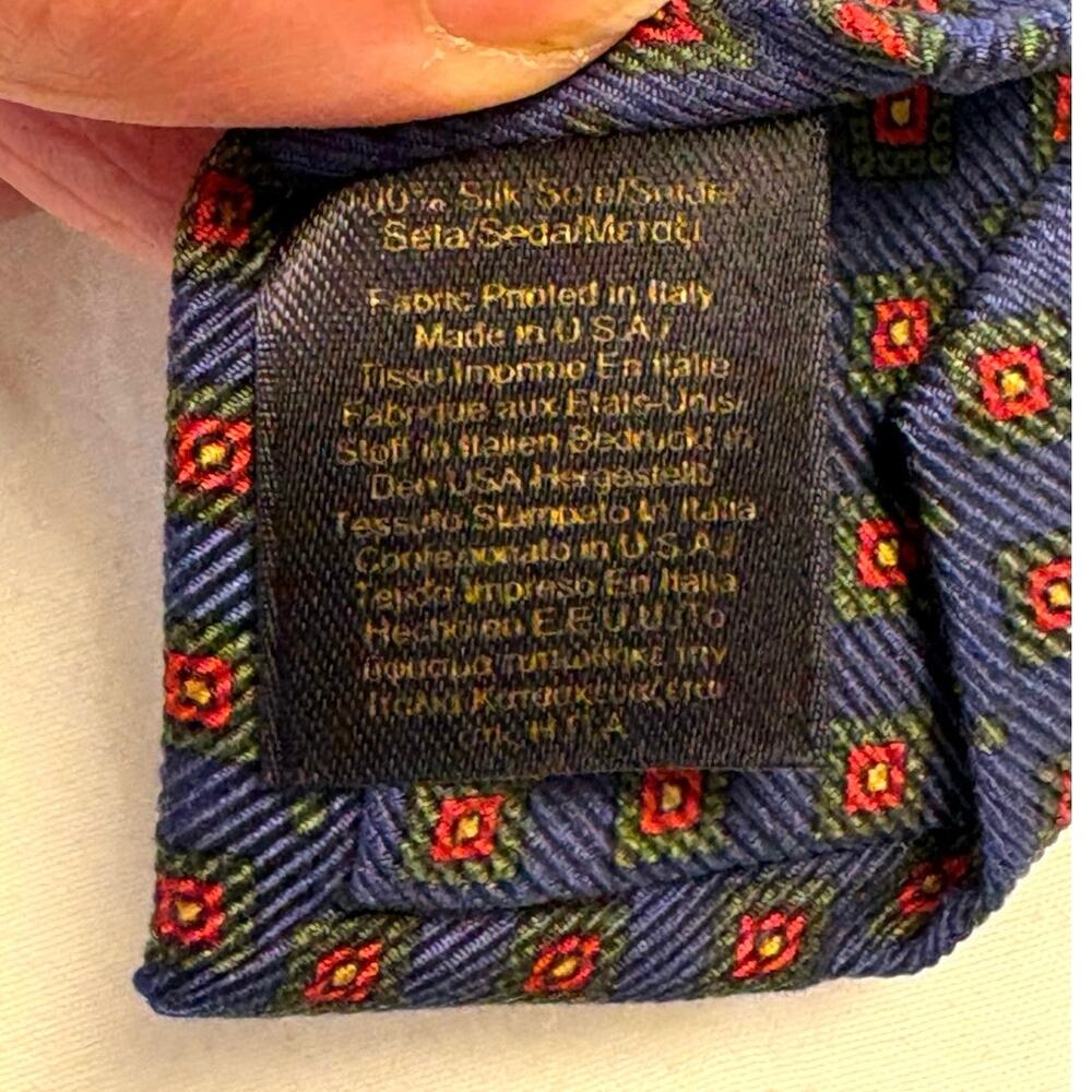 Brooks Brothers Golden Fleece Handmade Tie Blue Geo Print 100% Italian Silk NWT - Picture 6 of 8